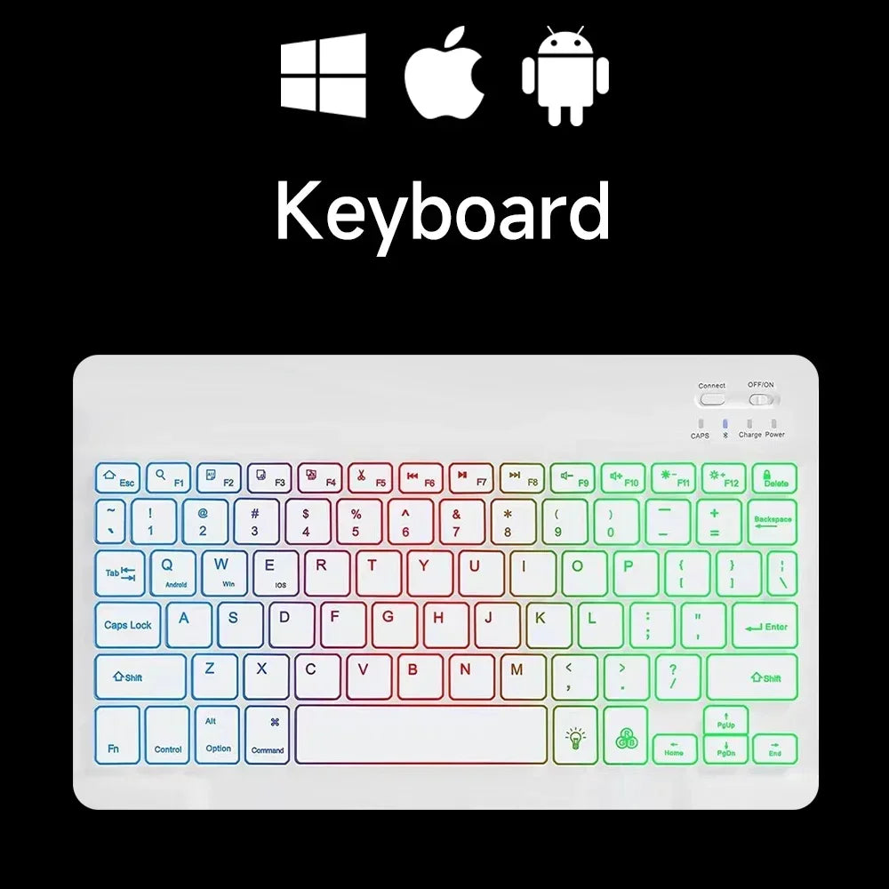 Teclado Mini Bluetooth RGB Retroiluminado 10” con Ratón Inalámbrico Recargable – Español y Multilenguaje
