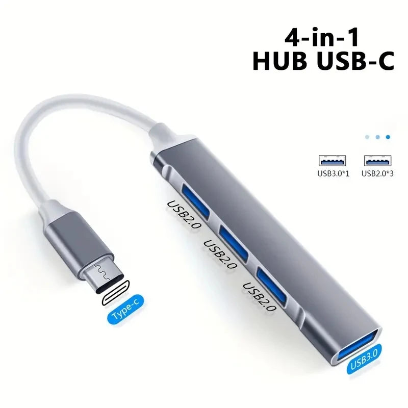 Hub USB-C Multipuerto de 4 Puertos con OTG – Adaptador USB Tipo C para Xiaomi, Lenovo y MacBook