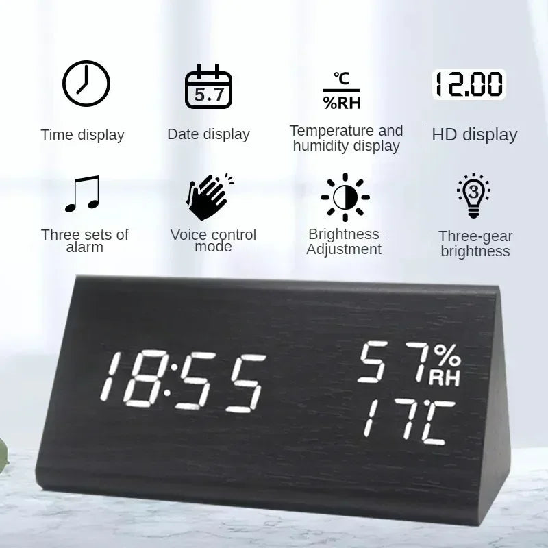 Despertador y Reloj LED minimalista con control por sonido y display de temperatura