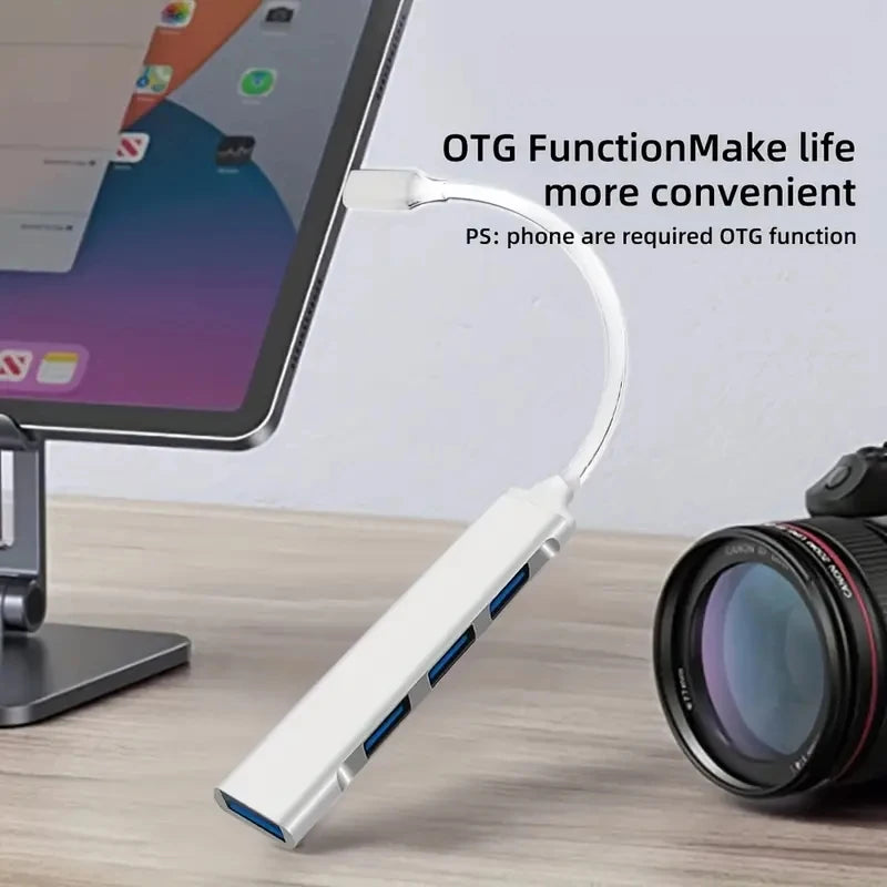 Hub USB-C Multipuerto de 4 Puertos con OTG – Adaptador USB Tipo C para Xiaomi, Lenovo y MacBook