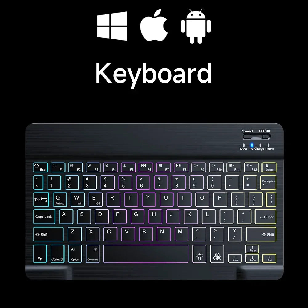 Teclado Mini Bluetooth RGB Retroiluminado 10” con Ratón Inalámbrico Recargable – Español y Multilenguaje